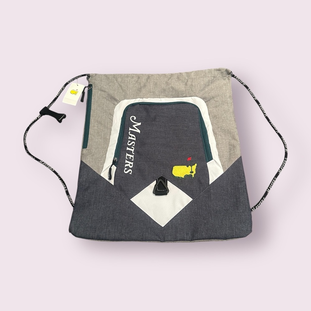 NWT Official Masters Navy and Gray Cinch Bag with Yellow Accent